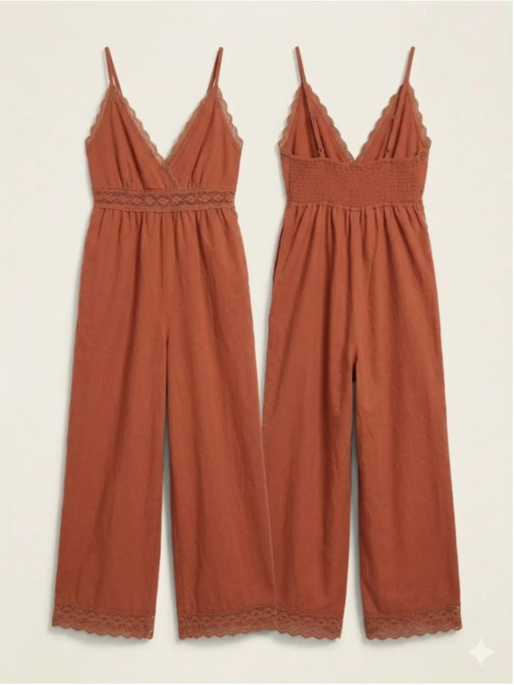 Billabong Lace & Lies Wide Leg Jumpsuit - Rust/Terracotta - Medium - Picture 1 of 9